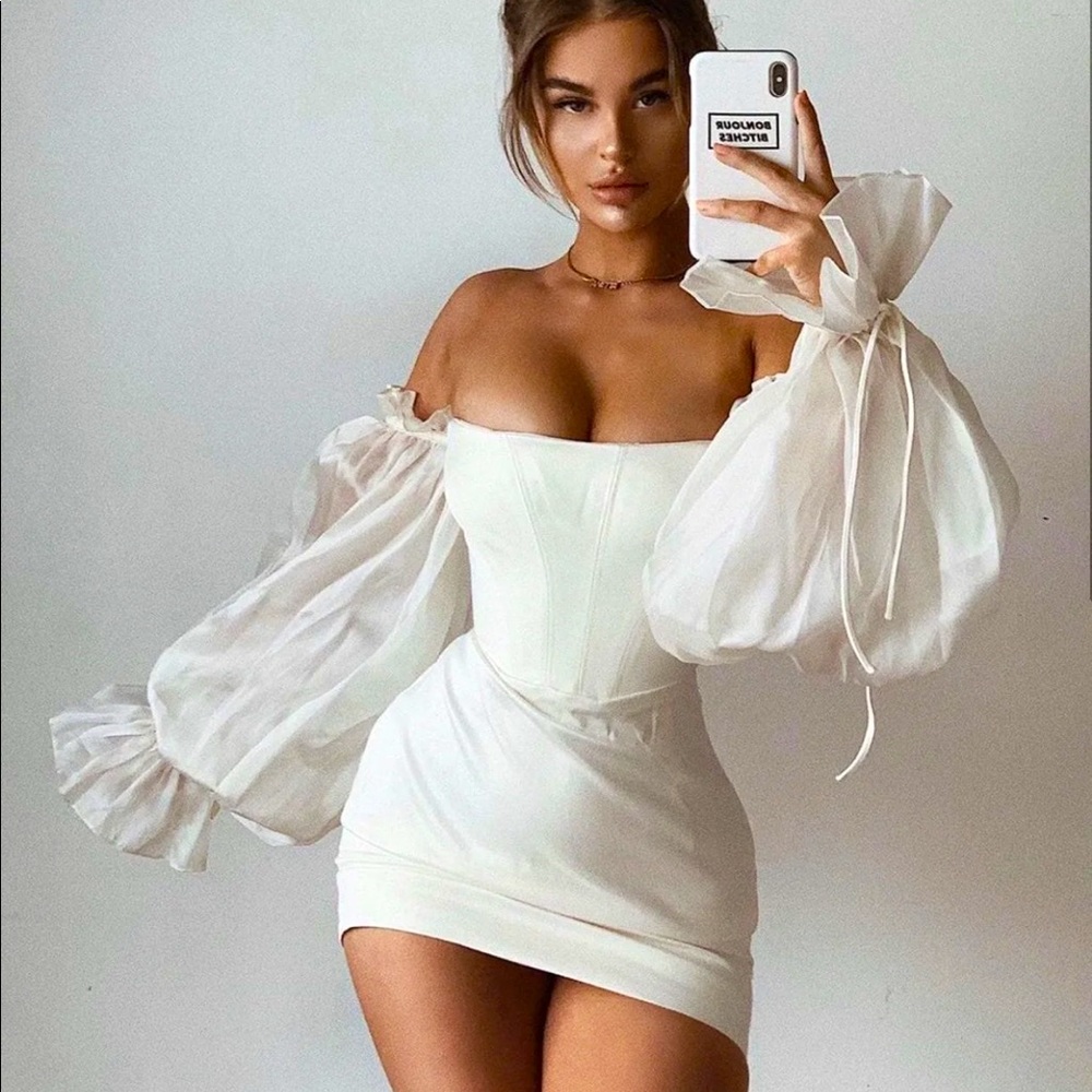 House Of CB Marisa Ivory Satin Corset Dress